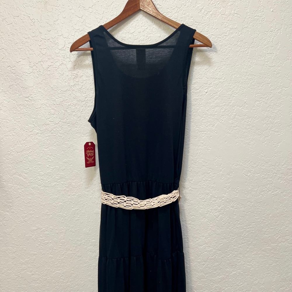 Faded Glory Womens Black Tiered Maxi Dress Macrame Belt XL 16-18 NWT Boho - Picture 7 of 7